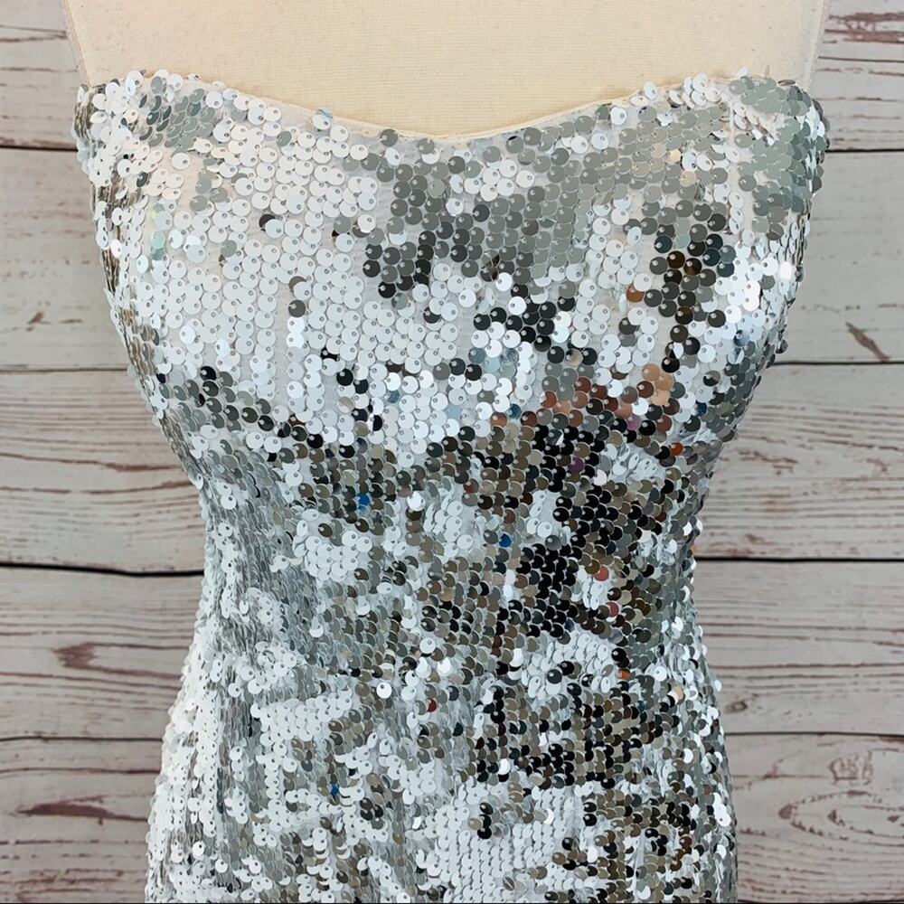 Lily Rose silver and white sequin strapless dress - Picture 2 of 8